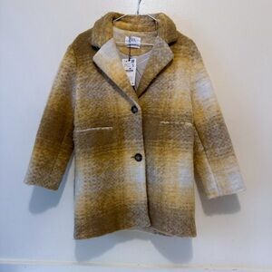 Zara Youth Girls  11-12  Wool Blend Plaid Coat Lapel Collar Peacoat Jacket